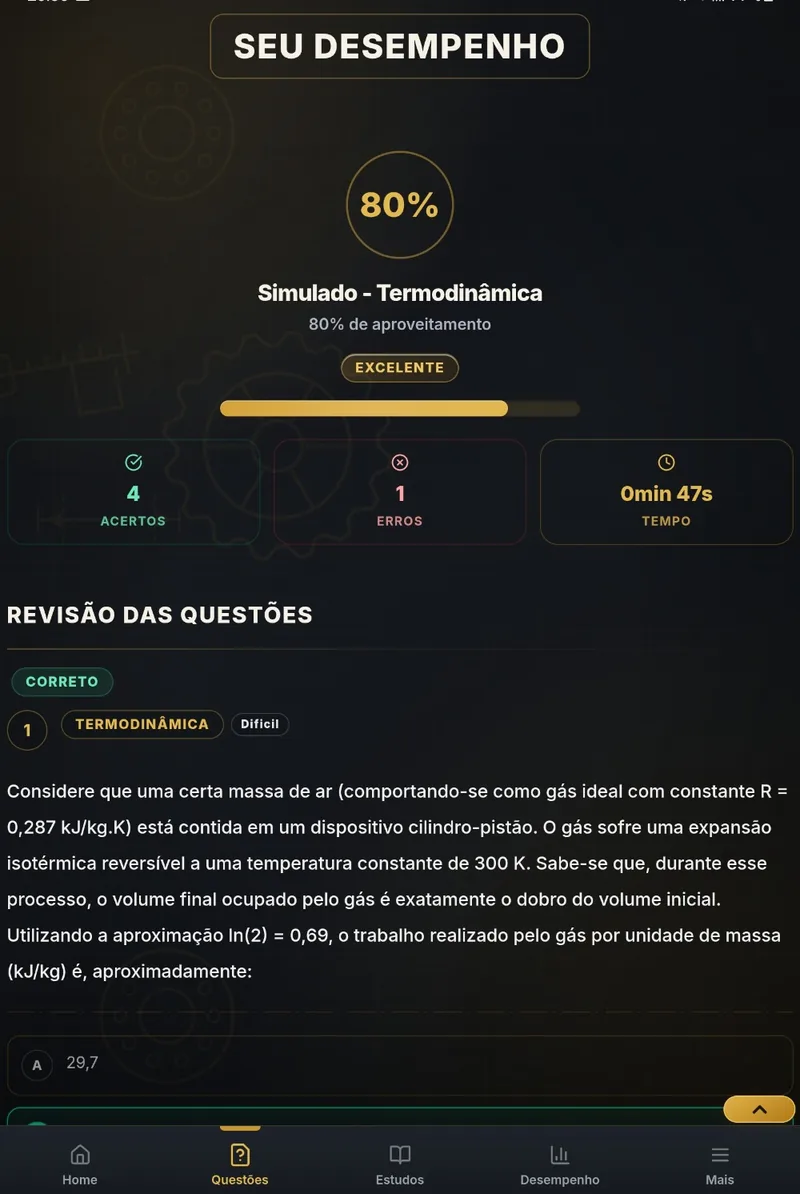 Resultado real de um simulado