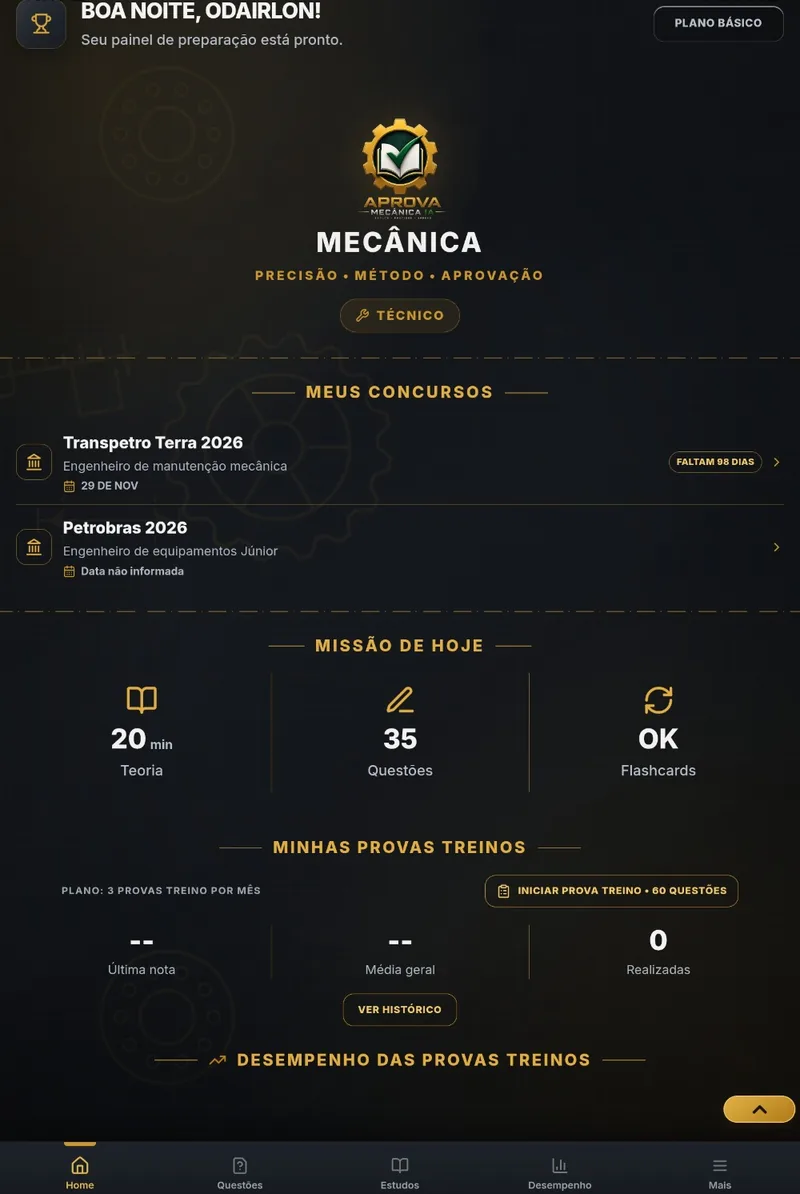 Home real do Aprova Mecânica IA